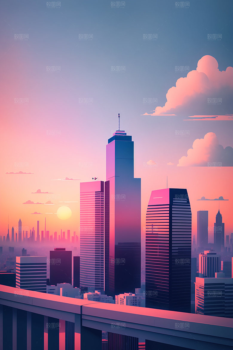 城市简约美式插画