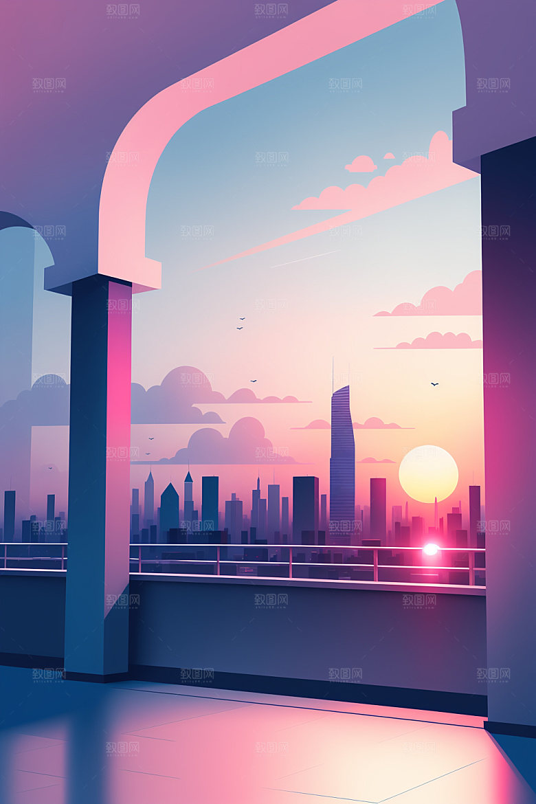 城市摩天大楼简约插画