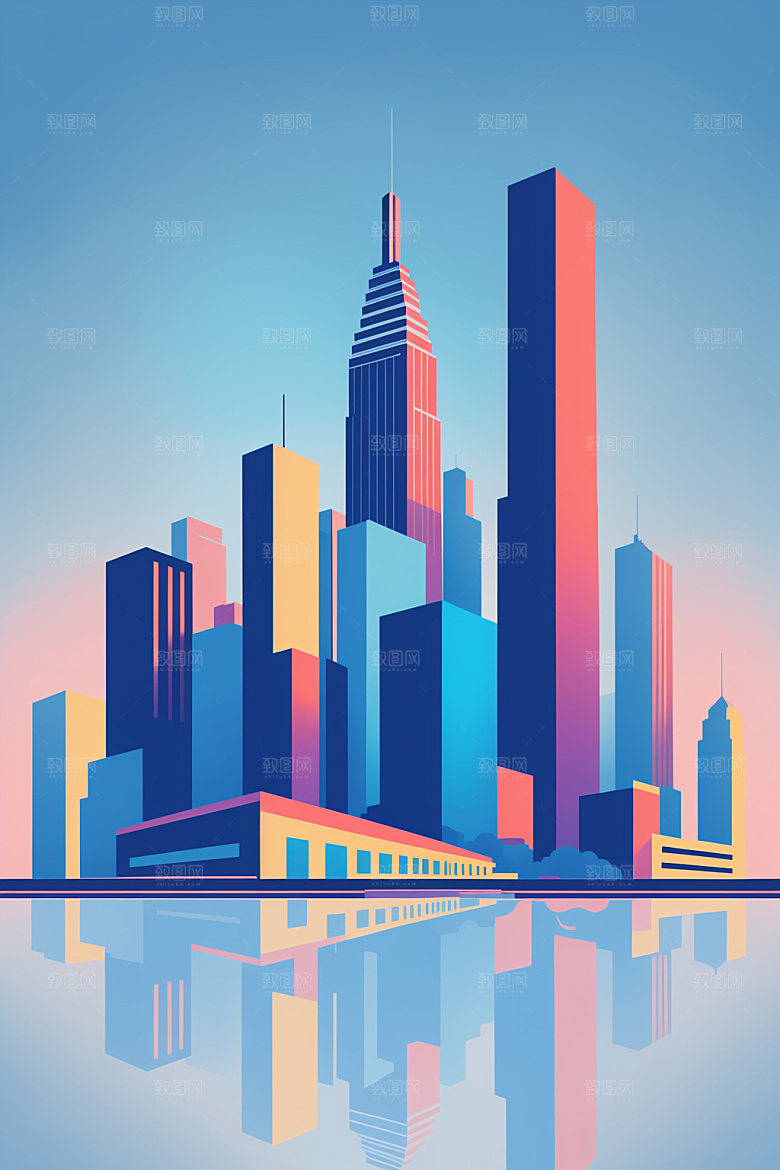 城市地标艺术插画