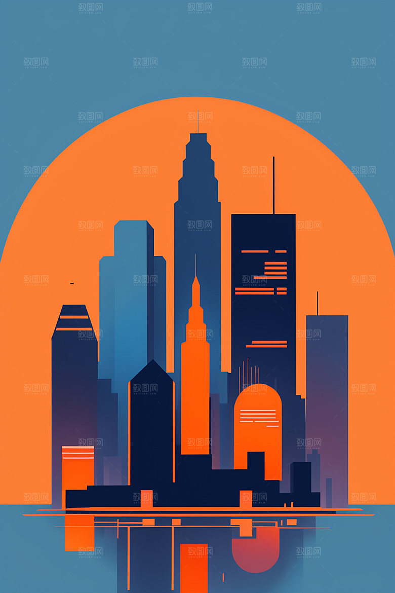 城市摩天大楼艺术插画