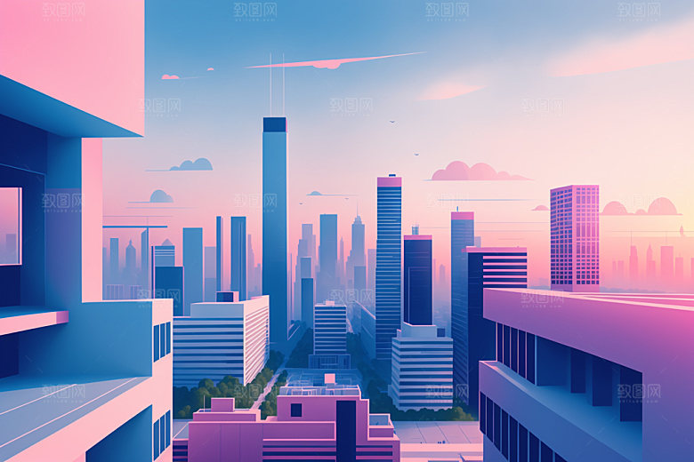 城市摩天大楼大厦插画