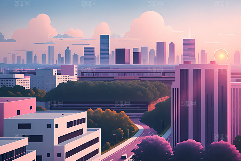 城市楼房摩天大楼插画