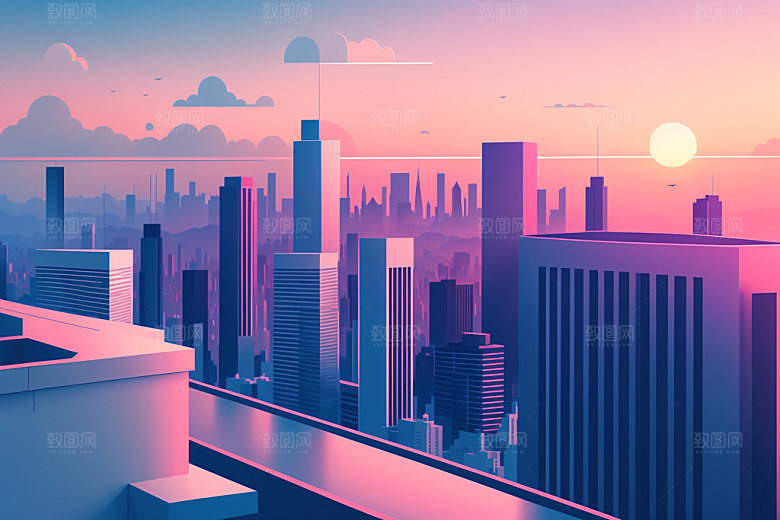 城市大厦简约插画