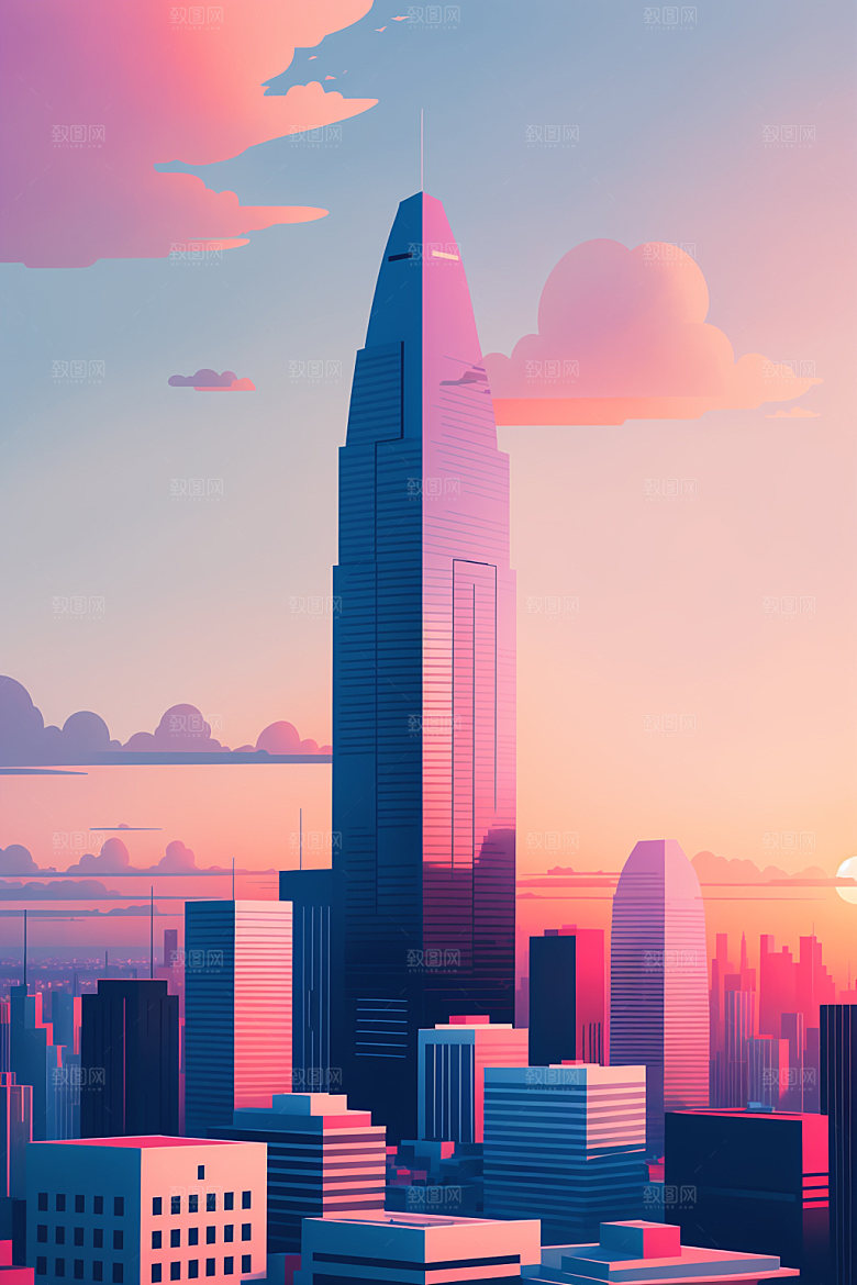 城市地标摩天大楼插画