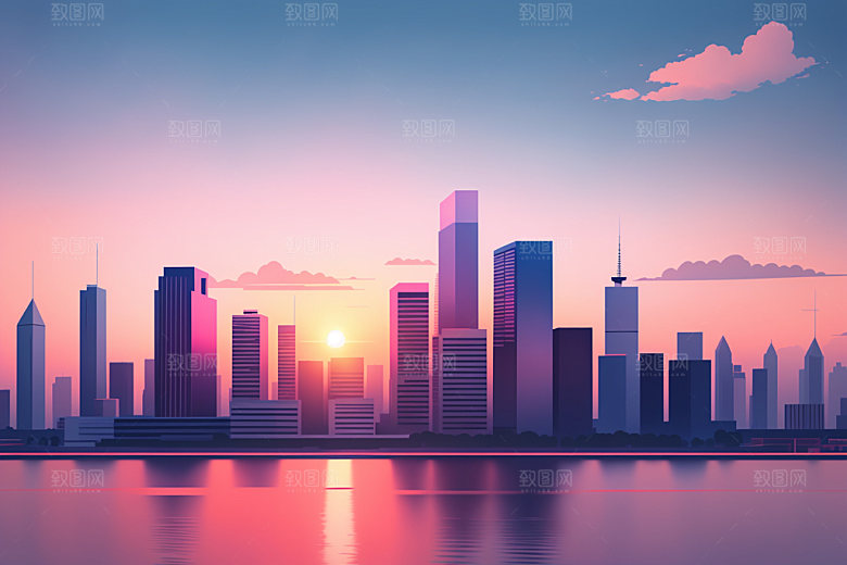 城市简约摩天大楼插画
