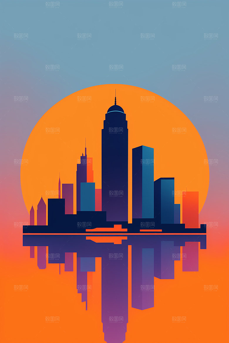 城市美式地标插画