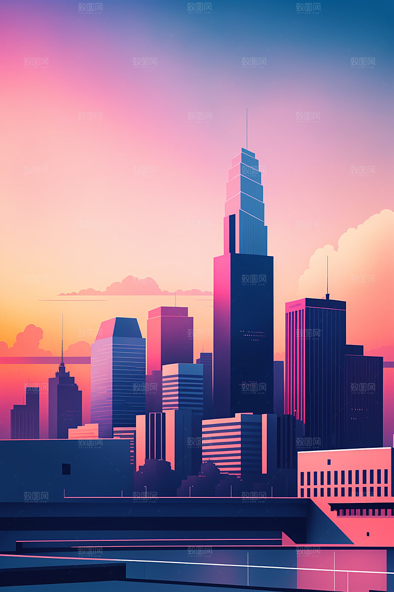 城市楼房大厦插画