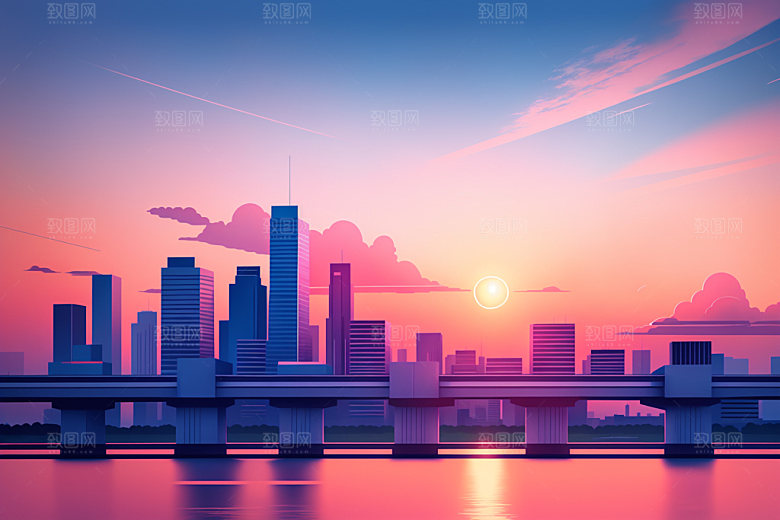 城市都市摩天大楼插画
