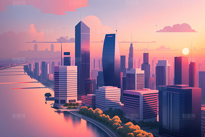 城市简约地标插画