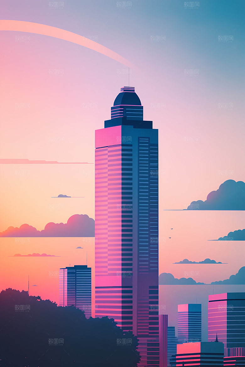 城市大厦摩天大楼插画
