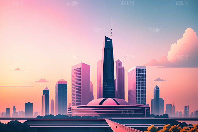 城市简约楼房插画