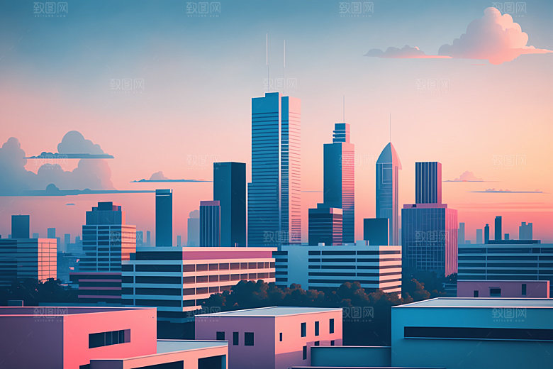 城市楼房简约插画