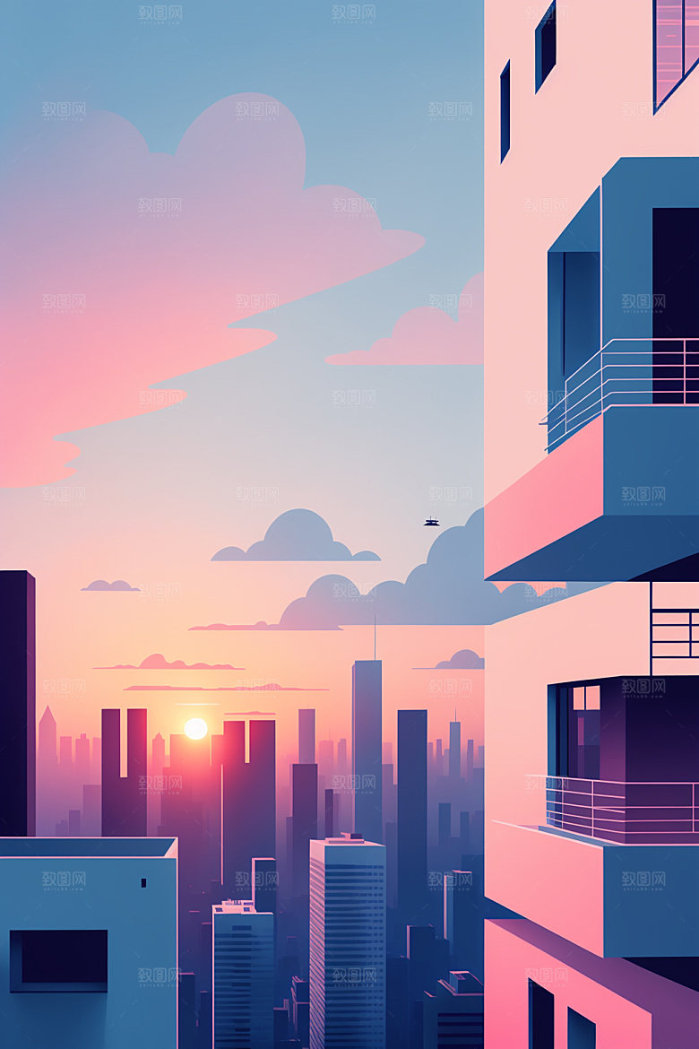 城市大厦摩天大楼插画
