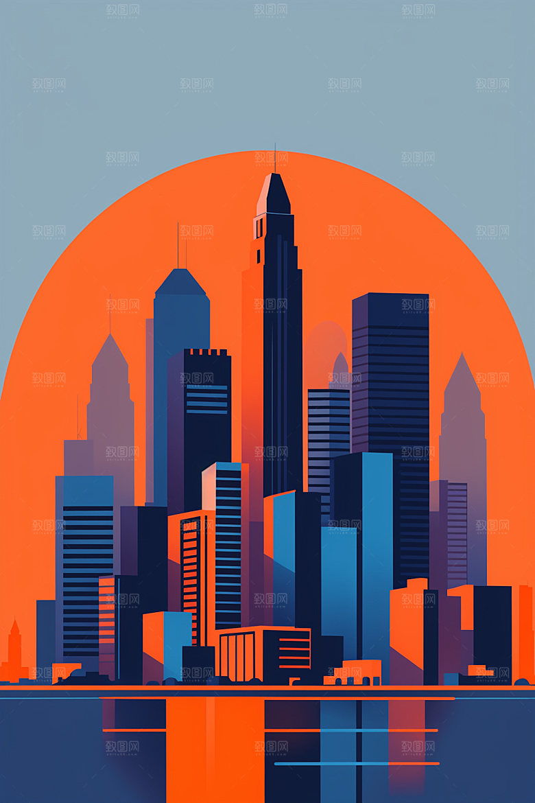 城市地标摩天大楼插画