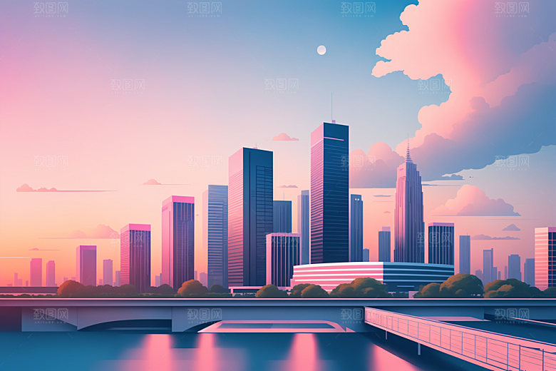 城市楼房大厦插画