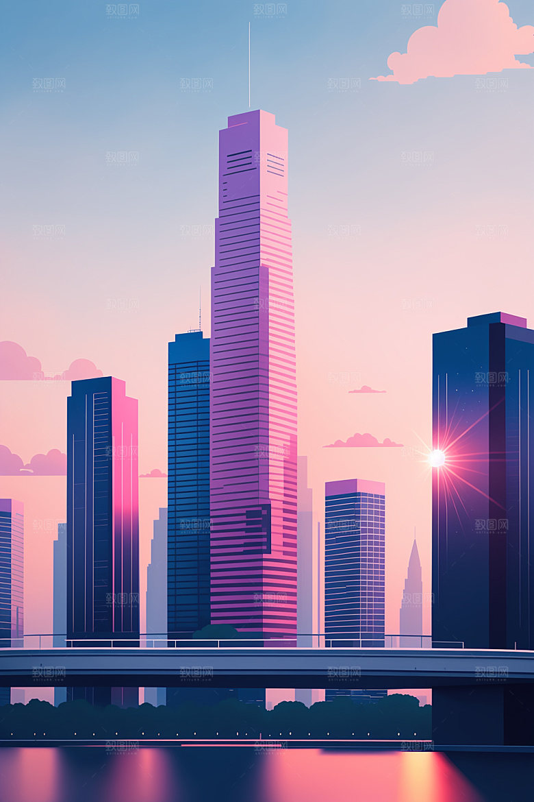 城市地标艺术插画