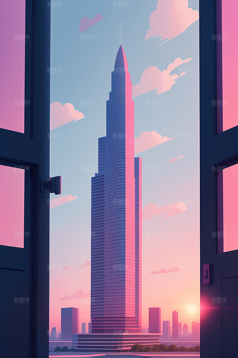 城市大厦扁平风插画