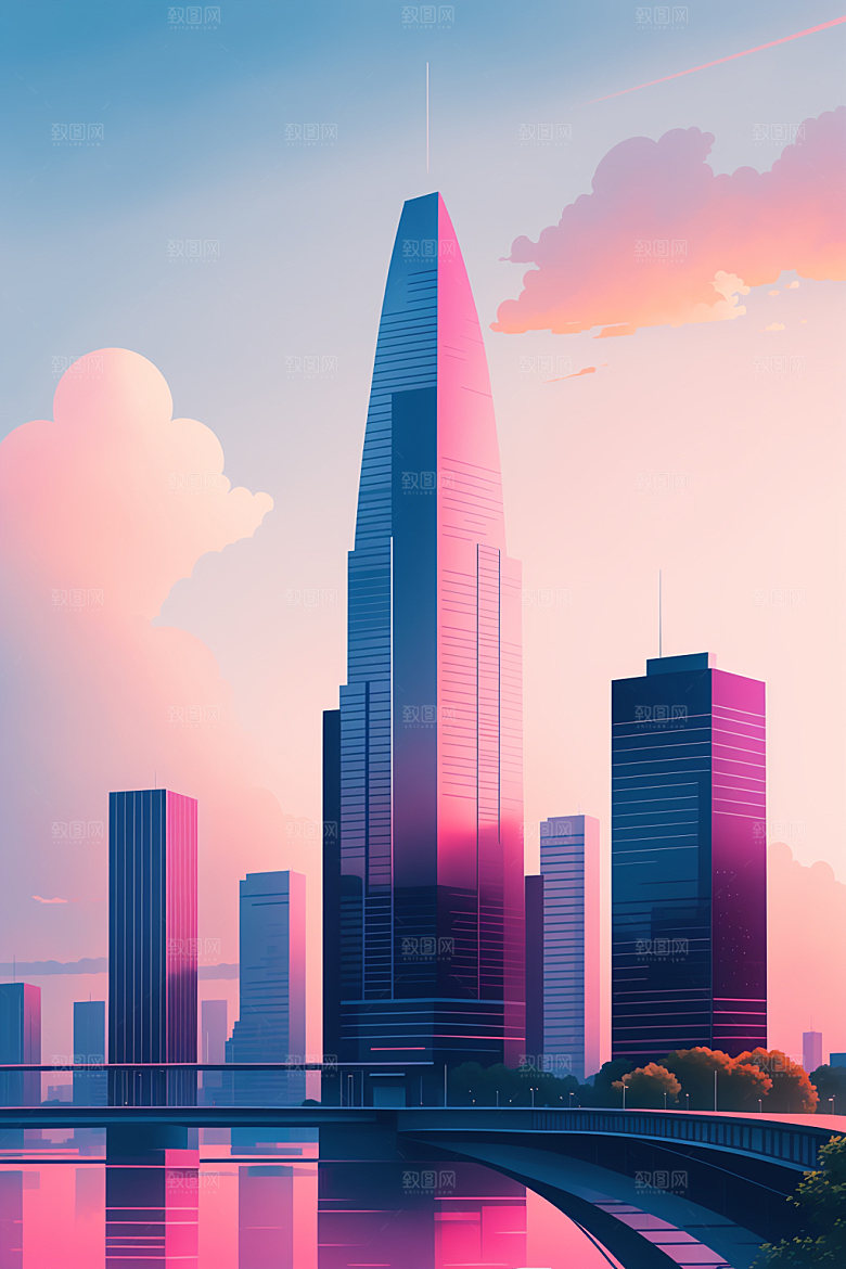 城市都市摩天大楼插画