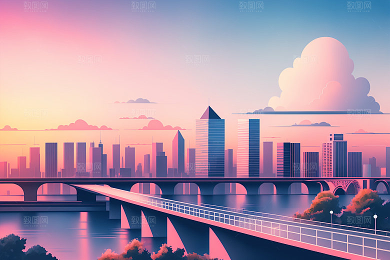 城市扁平风都市插画