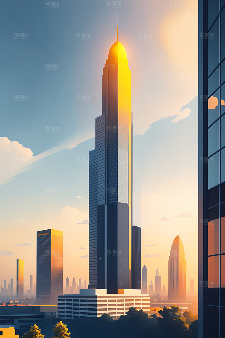 城市美式简约插画