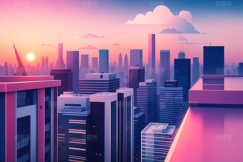 城市简约地标插画