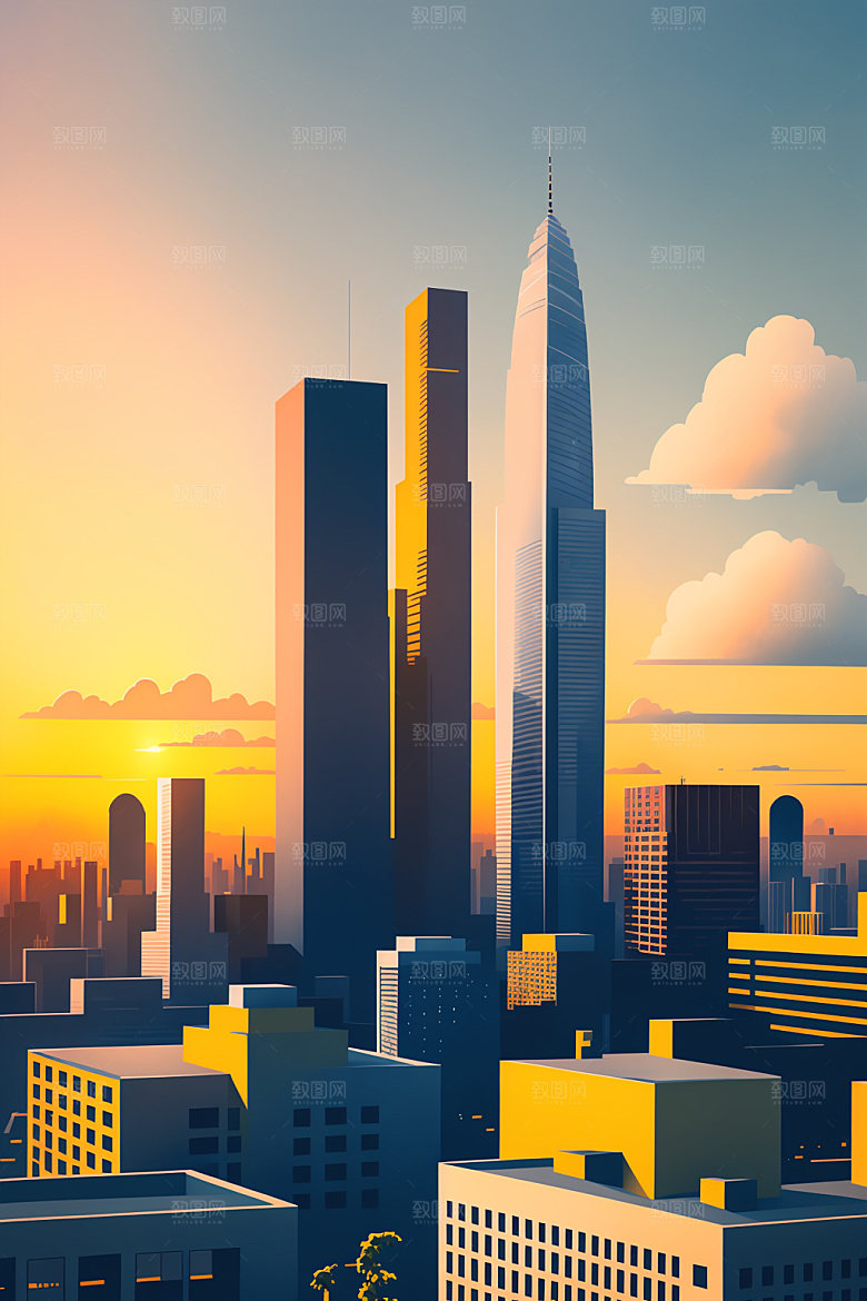 城市地标摩天大楼插画
