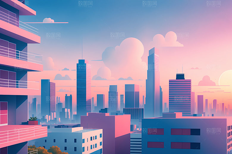 城市楼房大厦插画