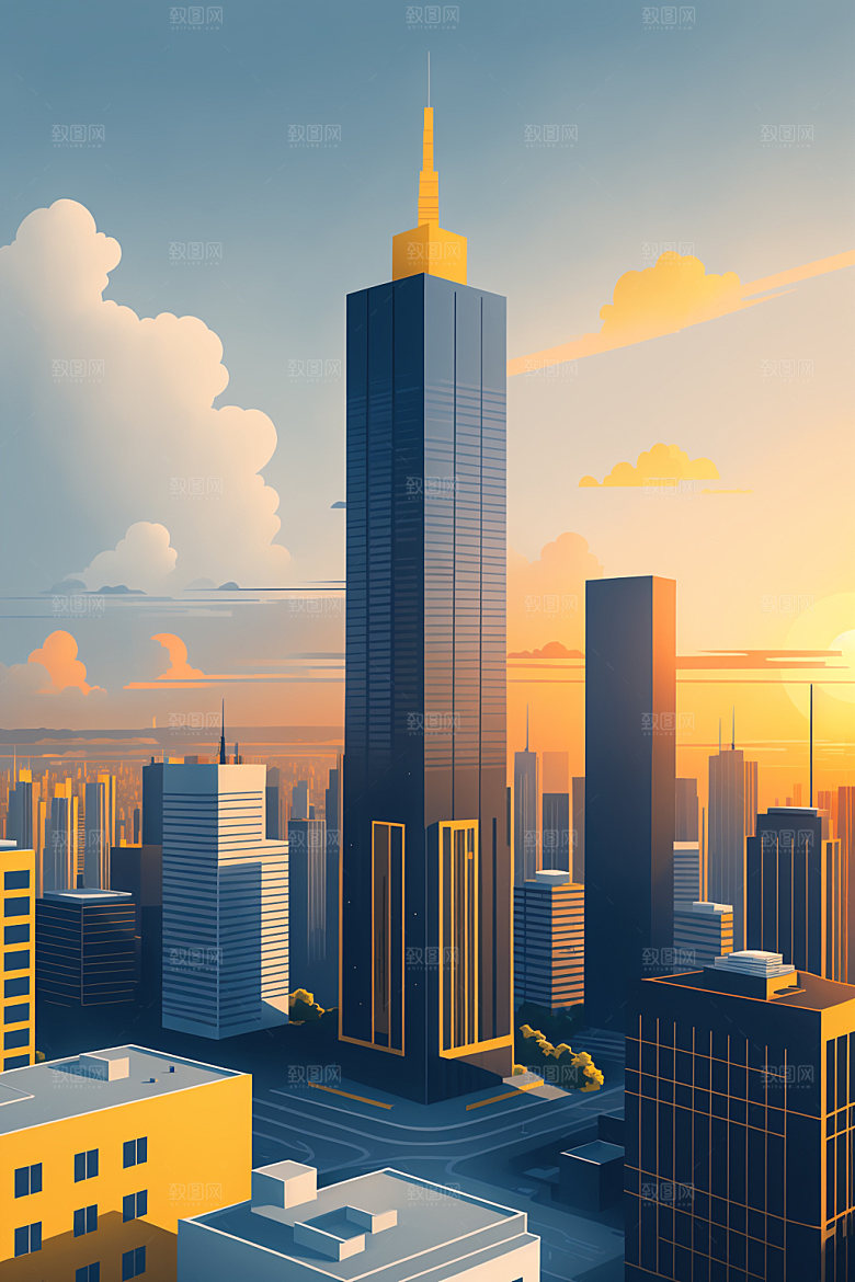 城市摩天大楼都市插画