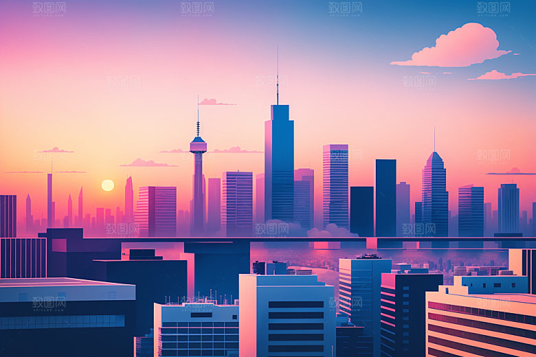 城市楼房摩天大楼插画