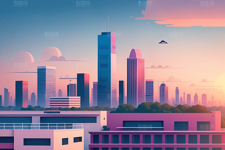 城市大厦摩天大楼插画