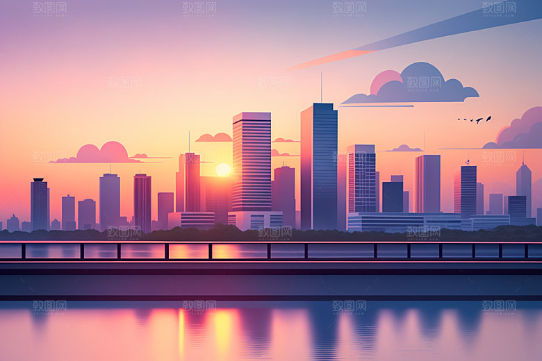 城市都市大厦插画