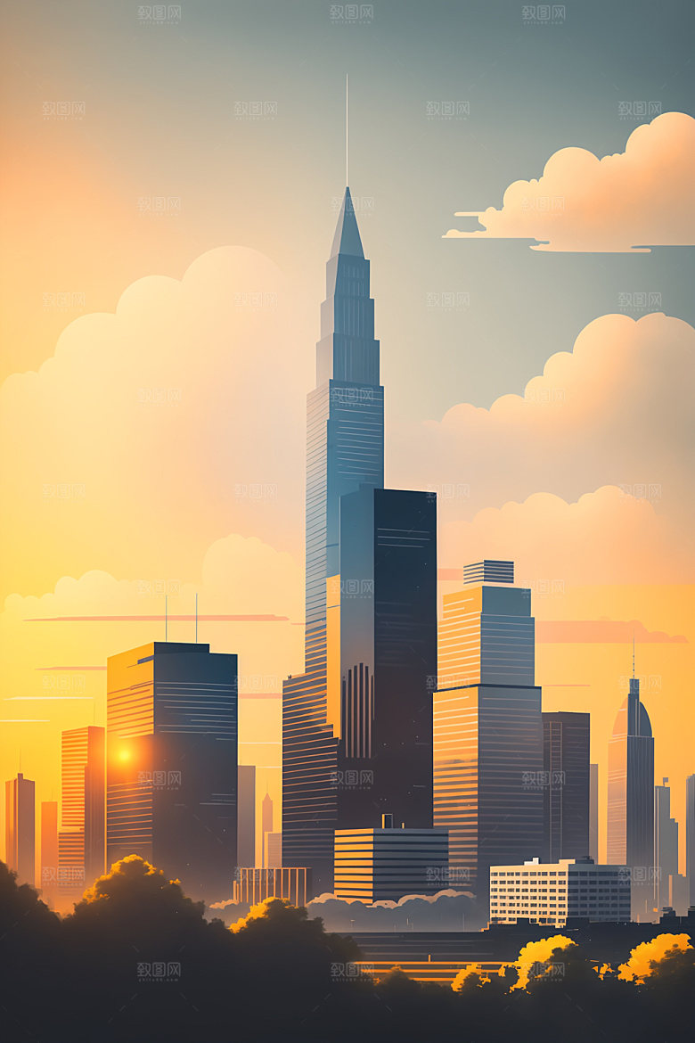 城市楼房大厦插画