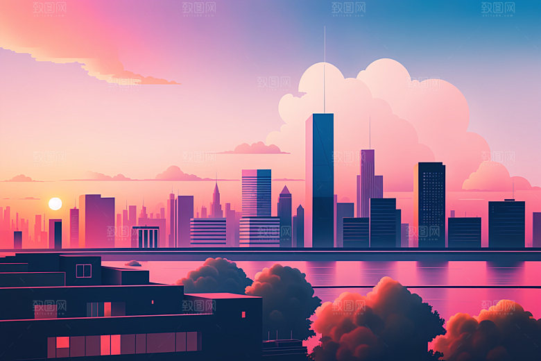 城市楼房简约插画