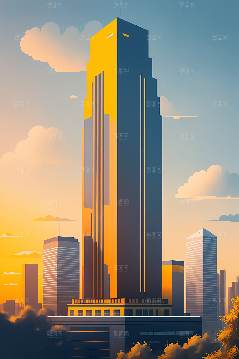 城市地标楼房插画