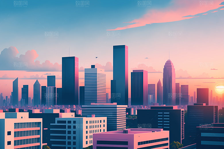 城市都市美式插画