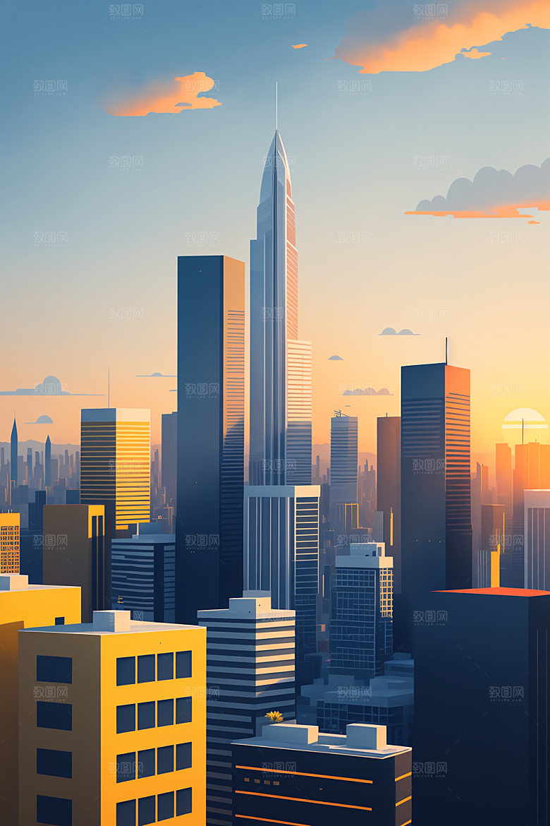城市简约楼房插画