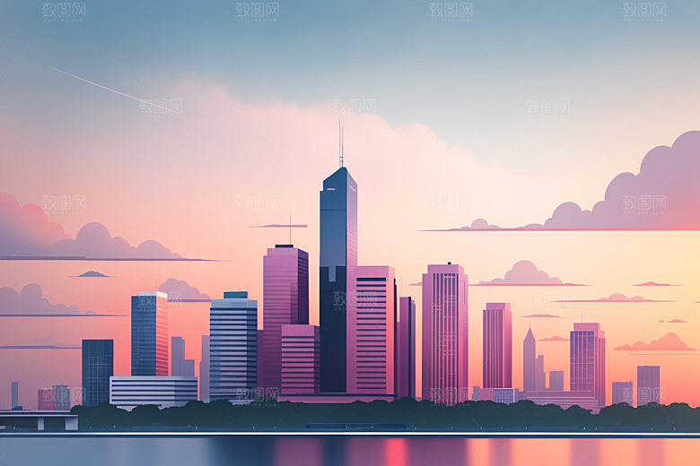城市美式都市插画
