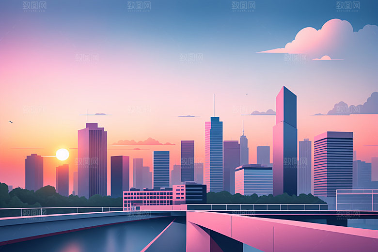 城市扁平风都市插画
