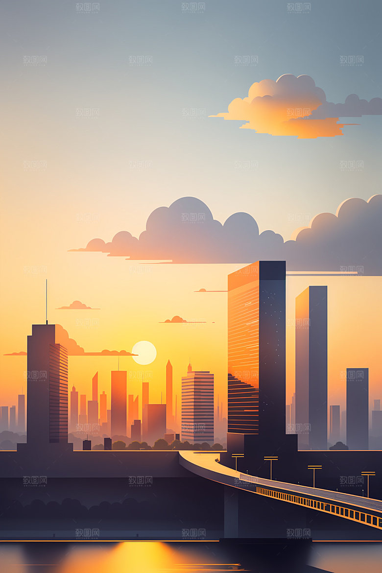 城市地标简约插画
