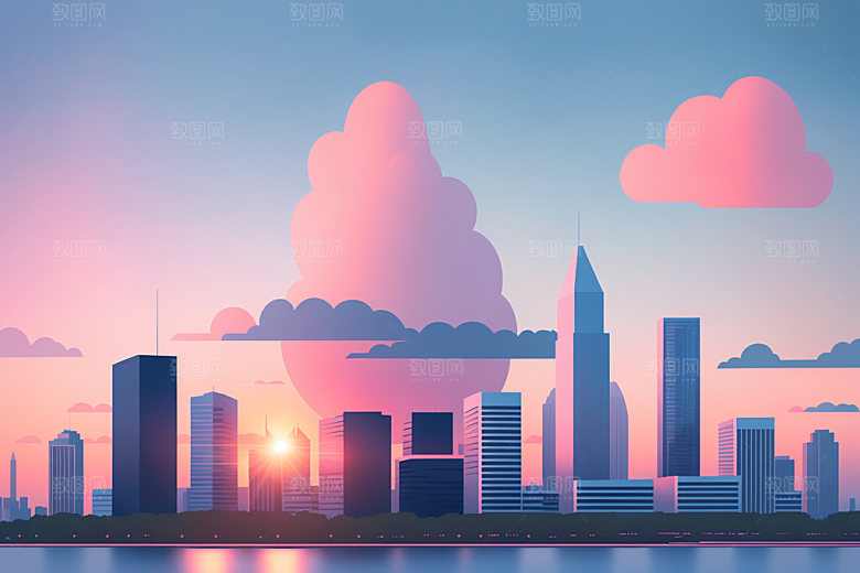 城市地标楼房插画