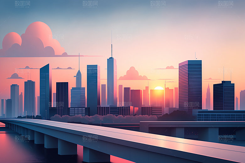 城市摩天大楼楼房插画
