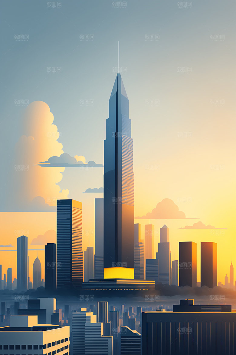 城市简约地标插画