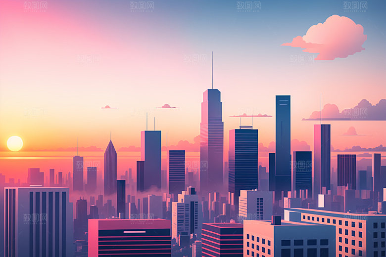 城市美式楼房插画