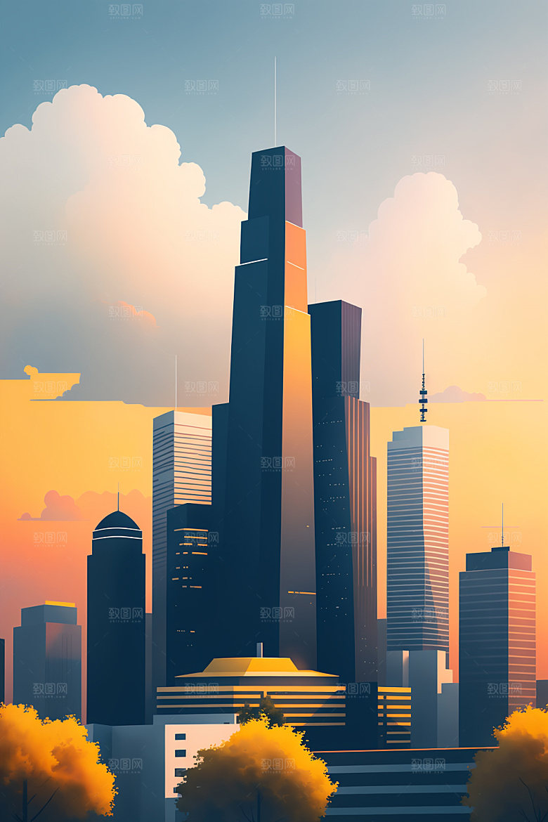 城市艺术楼房插画