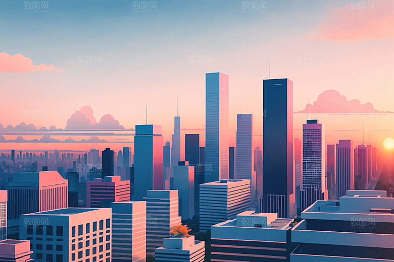 城市美式大厦插画