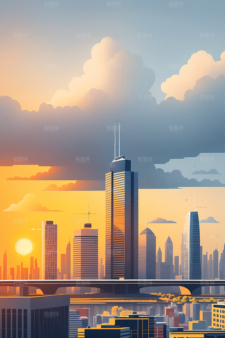 城市楼房地标插画