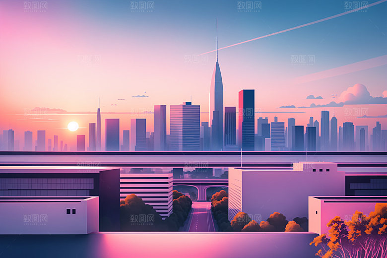 城市简约楼房插画