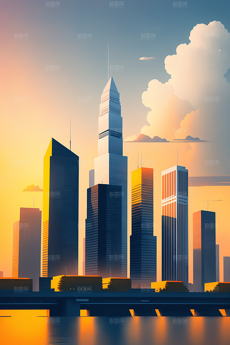 城市美式大厦插画