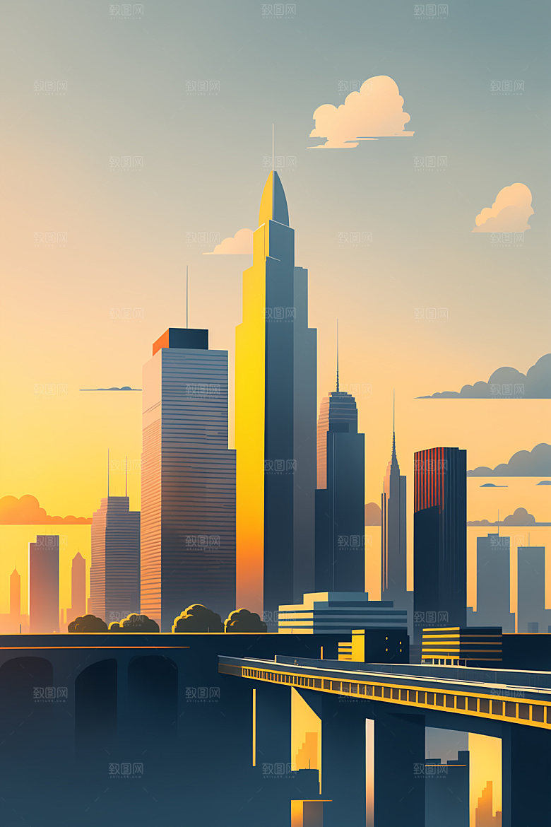 城市地标简约插画