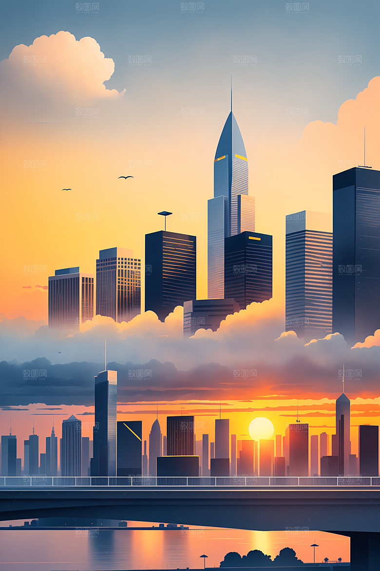 城市摩天大楼都市插画